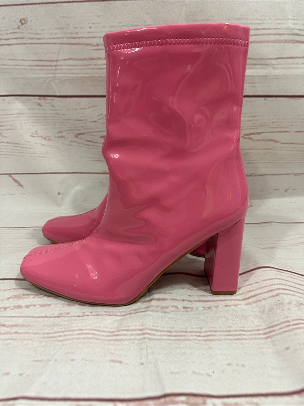 Cape Robbin Glossy Hot Pink Block Heel Ankle Boots